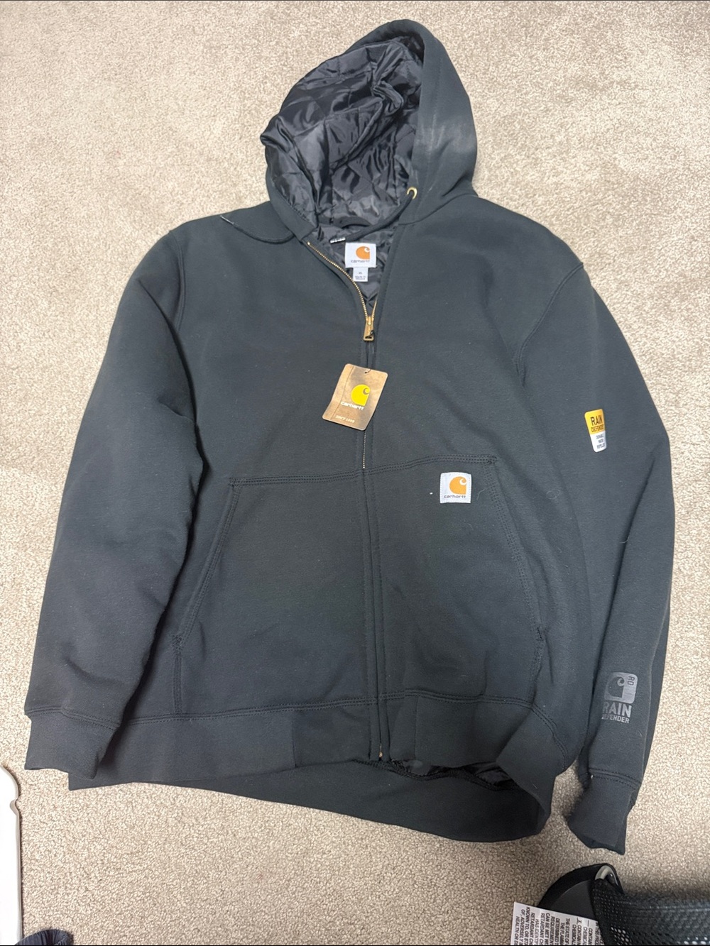 Carhartt Black Quilted-Hood Zip Work Jacket